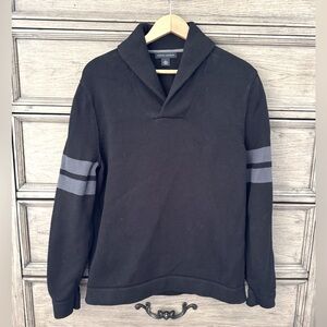 Banana Republic Knit Sweater Black Ribbed Turtleneck V-Neck Shawl Collar Stripe